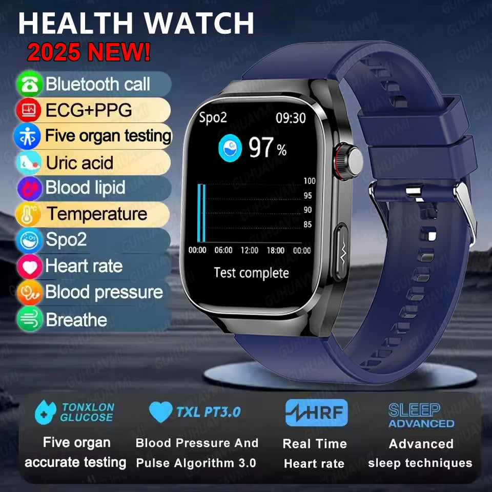 2025 Micro Physical Exam AI Health Diagnosis Smartwatch For Men Uric Acid Body Fat Five Organ scan + Bluetooth Calling