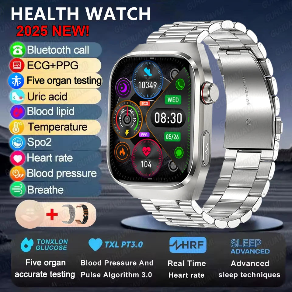 2025 Micro Physical Exam AI Health Diagnosis Smartwatch For Men Uric Acid Body Fat Five Organ scan + Bluetooth Calling