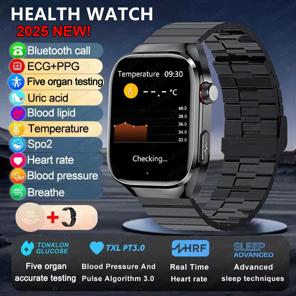 2025 Micro Physical Exam AI Health Diagnosis Smartwatch For Men Uric Acid Body Fat Five Organ scan + Bluetooth Calling