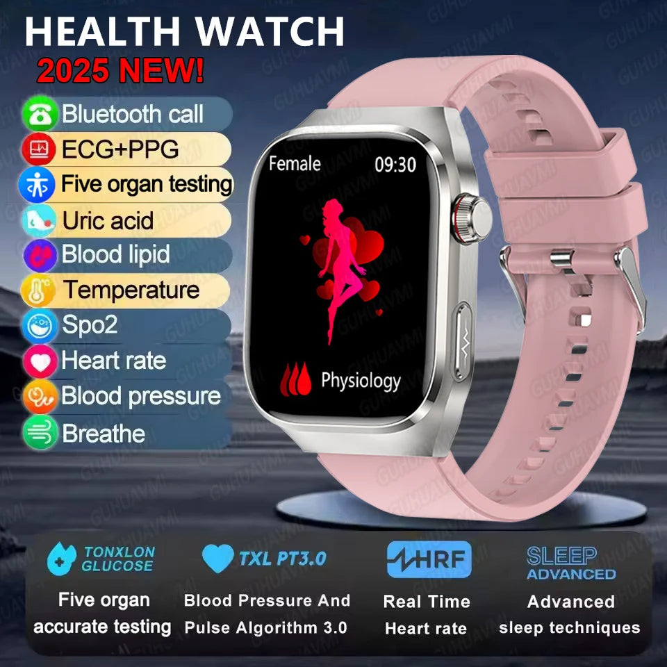 2025 Micro Physical Exam AI Health Diagnosis Smartwatch For Men Uric Acid Body Fat Five Organ scan + Bluetooth Calling