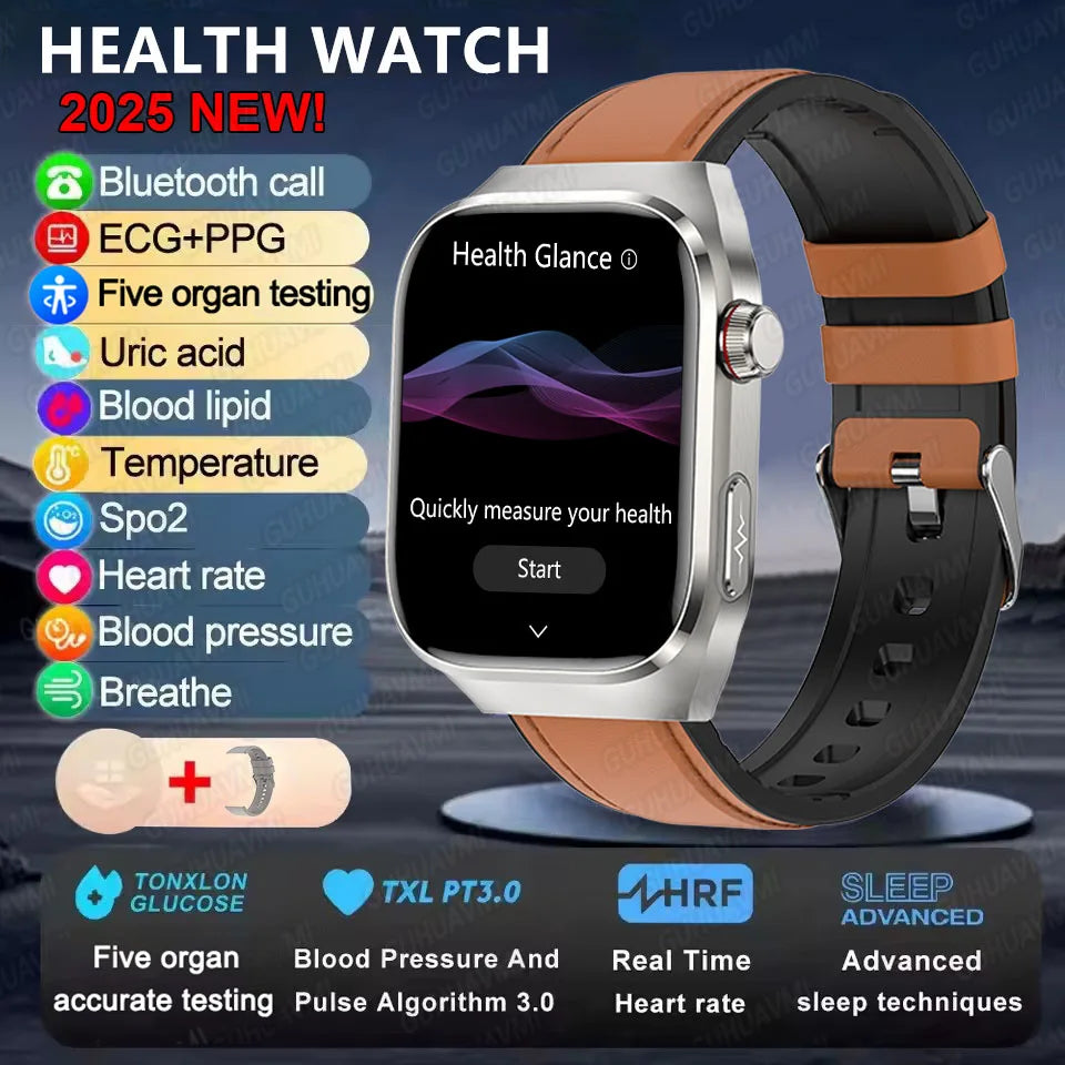 2025 Micro Physical Exam AI Health Diagnosis Smartwatch For Men Uric Acid Body Fat Five Organ scan + Bluetooth Calling