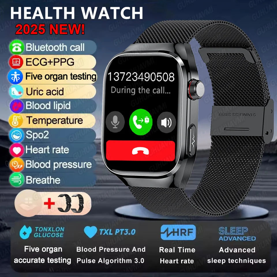2025 Micro Physical Exam AI Health Diagnosis Smartwatch For Men Uric Acid Body Fat Five Organ scan + Bluetooth Calling