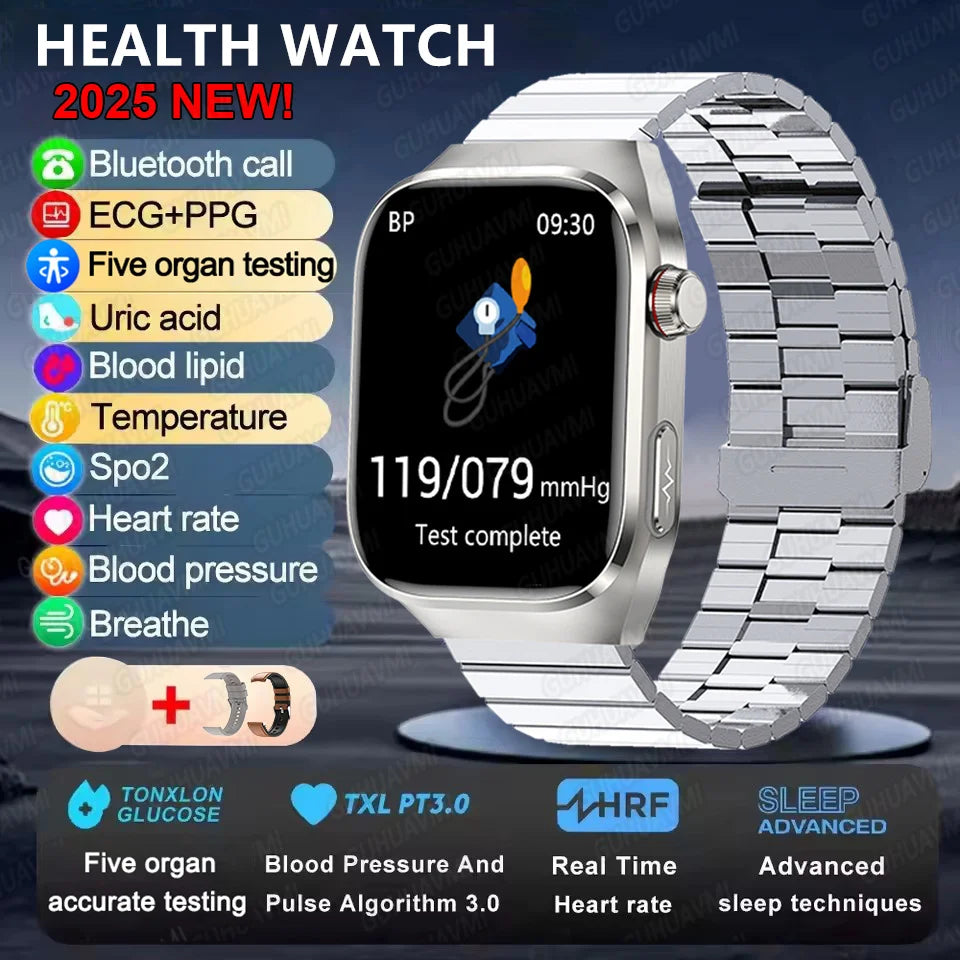 2025 Micro Physical Exam AI Health Diagnosis Smartwatch For Men Uric Acid Body Fat Five Organ scan + Bluetooth Calling