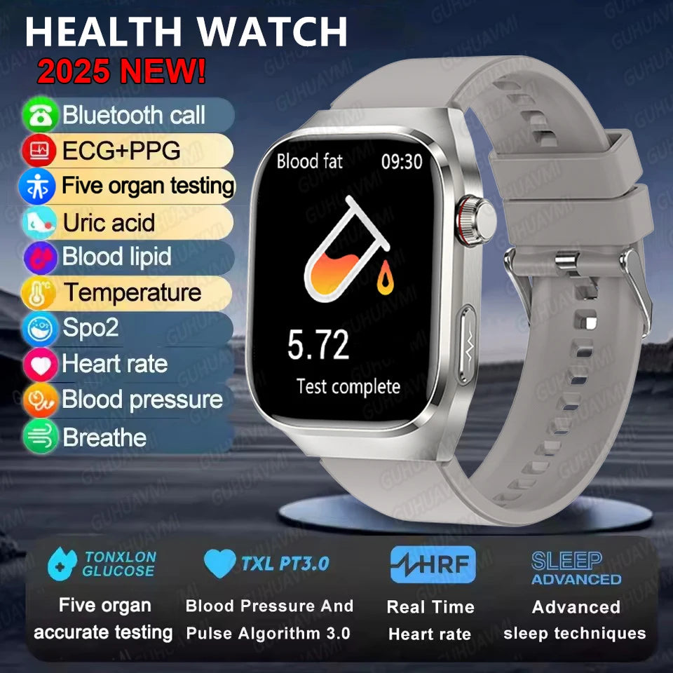 2025 Micro Physical Exam AI Health Diagnosis Smartwatch For Men Uric Acid Body Fat Five Organ scan + Bluetooth Calling