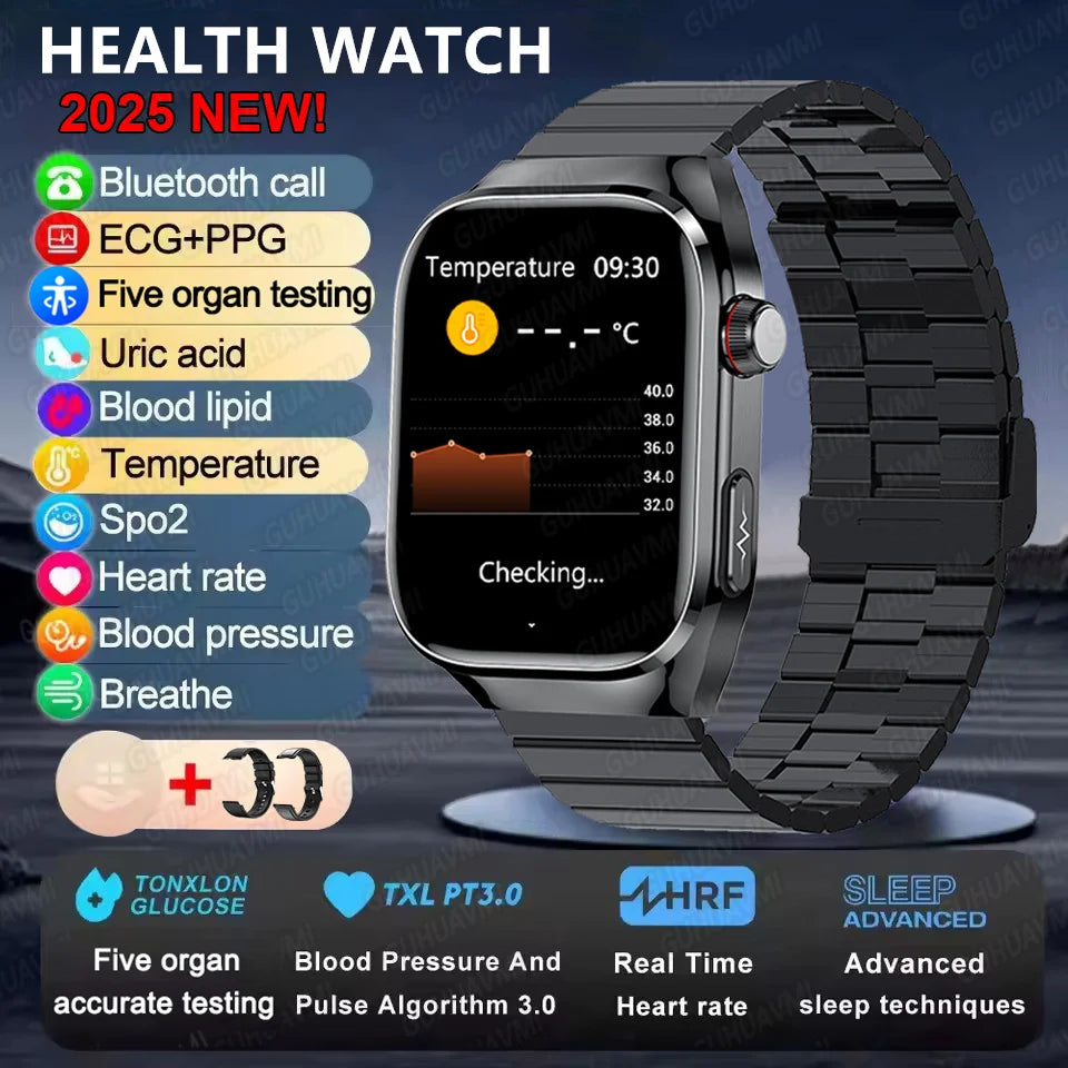 2025 Micro Physical Exam AI Health Diagnosis Smartwatch For Men Uric Acid Body Fat Five Organ scan + Bluetooth Calling