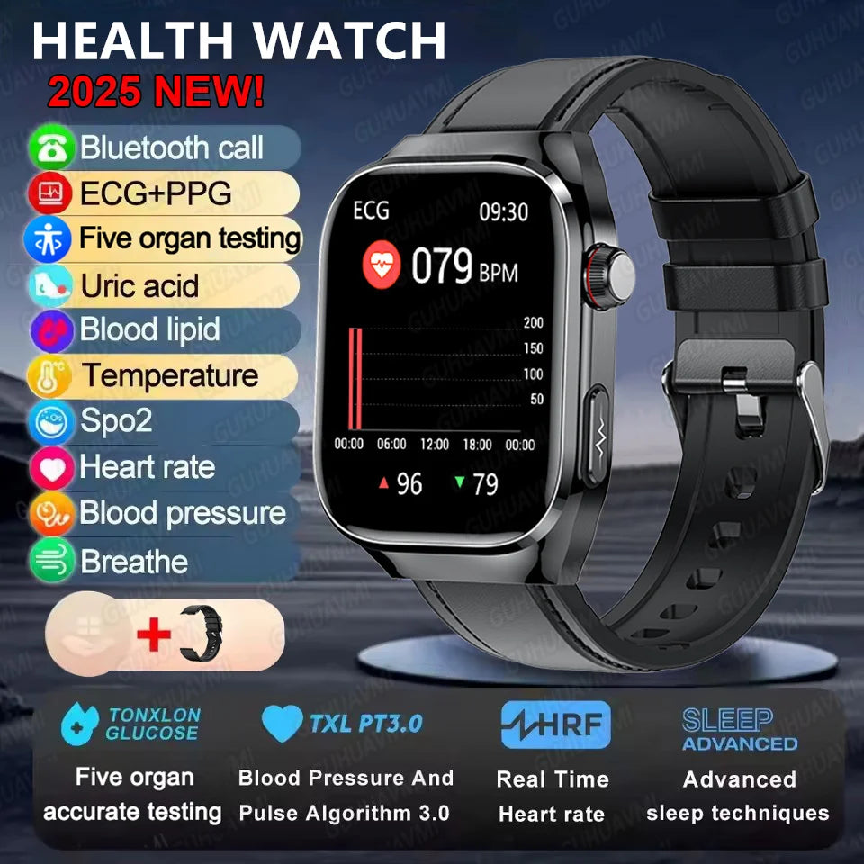 2025 Micro Physical Exam AI Health Diagnosis Smartwatch For Men Uric Acid Body Fat Five Organ scan + Bluetooth Calling