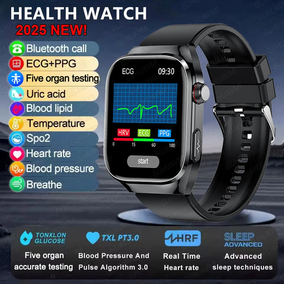 2025 Micro Physical Exam AI Health Diagnosis Smartwatch For Men Uric Acid Body Fat Five Organ scan + Bluetooth Calling