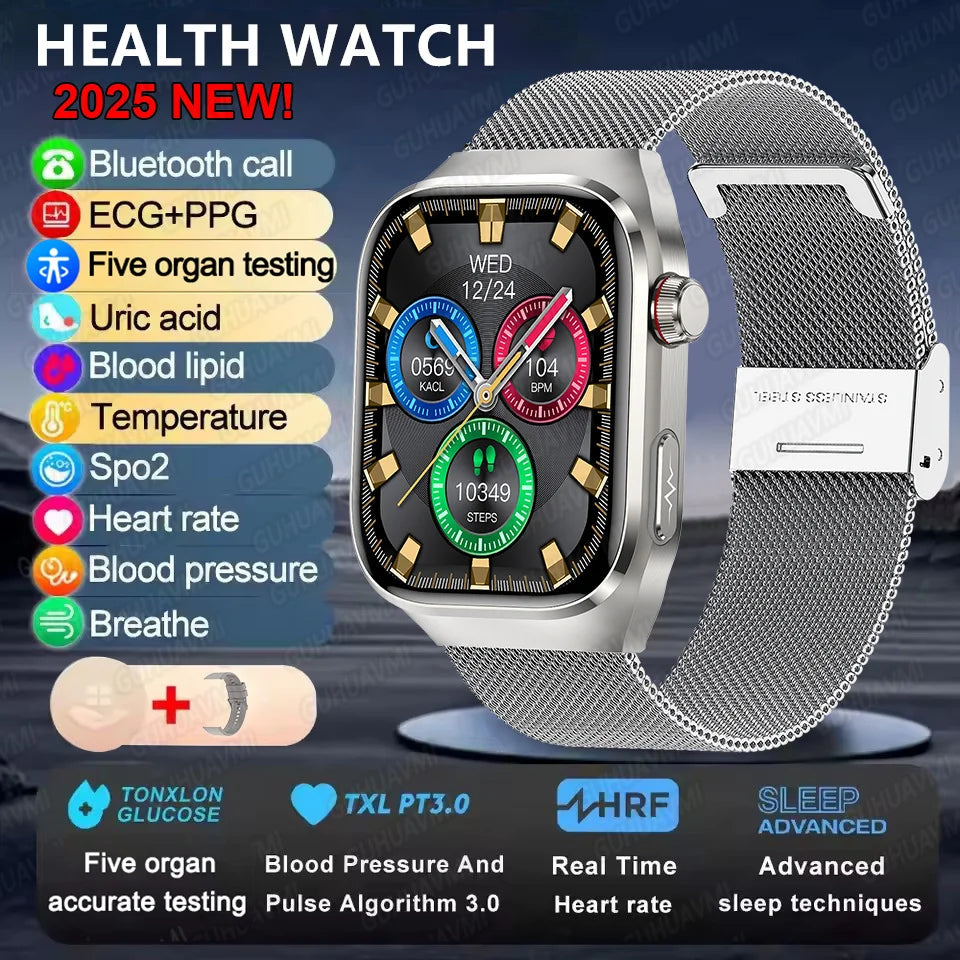 2025 Micro Physical Exam AI Health Diagnosis Smartwatch For Men Uric Acid Body Fat Five Organ scan + Bluetooth Calling